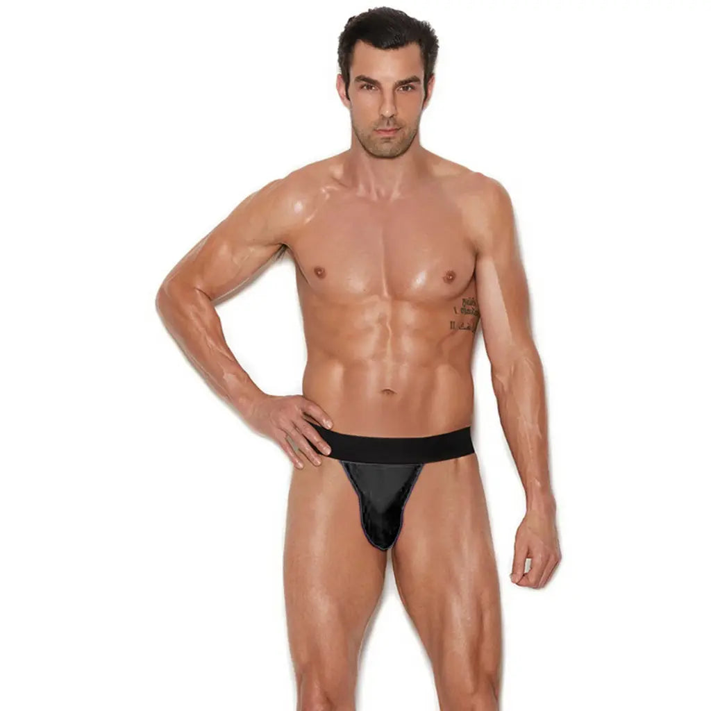 [ML-07004-BK] Men’s Thong Underwear ML-07004 (Black, Free)