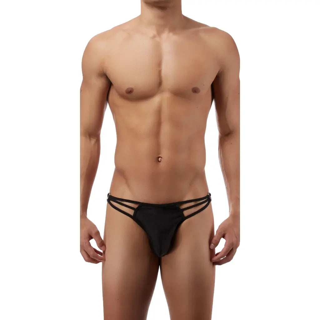 [ML-07828-BK] Men’s Thong Underwear ML-07828 (Black, Free)