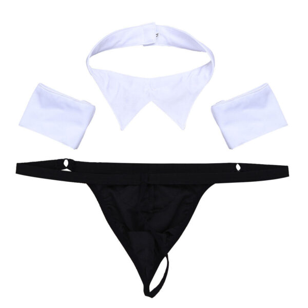 Men's Black & White Collar Tie Costume with Handcuffs (ML-07906) - Image 2