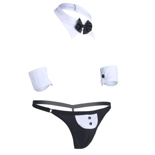Men's Black & White Collar Tie Costume with Handcuffs (ML-07906) - Image 4