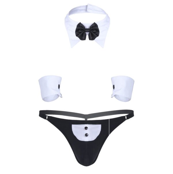 Men's Black & White Collar Tie Costume with Handcuffs (ML-07906) - Image 3